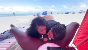 Homemade Threesome with BBC Sucked by Two Hotties at Public Beach