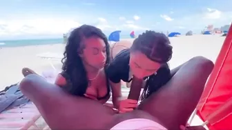 Homemade Threesome with BBC Sucked by Two Hotties at Public Beach