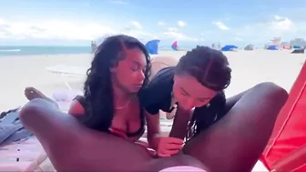 Homemade Threesome with BBC Sucked by Two Hotties at Public Beach