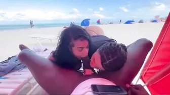 Homemade Threesome with BBC Sucked by Two Hotties at Public Beach