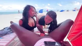 Homemade Threesome with BBC Sucked by Two Hotties at Public Beach