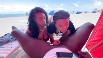 Homemade Threesome with BBC Sucked by Two Hotties at Public Beach