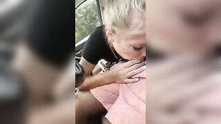 Amateur Blonde Gets Blowjob From Black Guy While Driving Homemade Interracial Sex