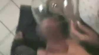 German Couple Homemade Sex with Blowjob, Cum Eating, Swallowing & Wine Glass