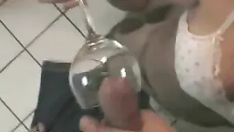 German Couple Homemade Sex with Blowjob, Cum Eating, Swallowing & Wine Glass