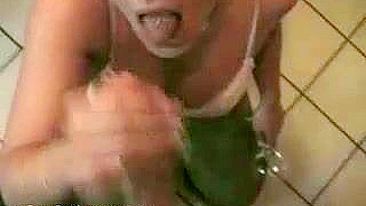 German Couple Homemade Sex with Blowjob, Cum Eating, Swallowing & Wine Glass