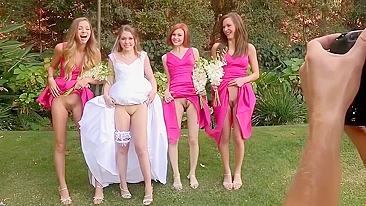 Bride Flashed Pussy and Her Maids too