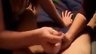 MILF Wife & Friend Stroke Hubby Cock in Amateur Swinger Threesome with Mom