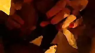 Amateur Brunette MILF First Threesome Gangbang