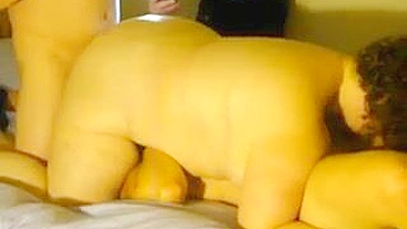 Chubby MILF Wife Gangbang with Lesbian Swingers