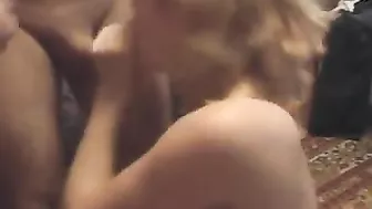 Blonde Amateur Threesome with Double Cumshot and Facial