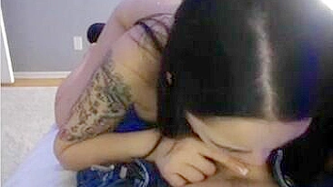 Asian College Lesbian Threesome with Cum Swallowed