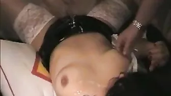 Wife Messy Gangbang Orgy with 16 Men in Pantyhose and Stockings