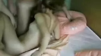 Small Titted Blonde Amateur Gets Gangbanged in Hot Homemade Threesome