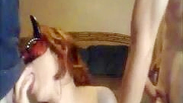 Redhead MILF Swinger Gives Blowjob in Amateur Threesome