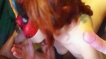 Redhead MILF Swinger Wife Double Blow with Amateur BJ and Cuckold Hubby