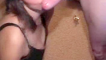 Amateur Brunette Pleasures Two Dicks in Homemade Threesome Blowjob