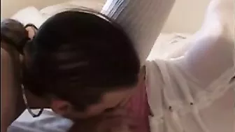 Homemade Wife Threesome with Cumshots and Stockings