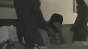 Interracial Gangbang Threesome with Asian Party Girl Spitroasted by Blacks