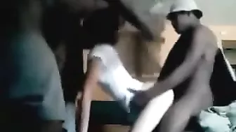 Black Amateur Petite Spitroast Threesome Gangbang