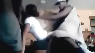 Black Amateur Petite Spitroast Threesome Gangbang