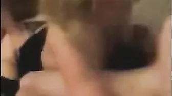 Blonde Amateur Threesome Gangbang with Moaning and Spitroast