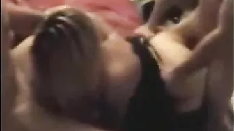 Blonde Amateur Threesome Gangbang with Moaning and Spitroast