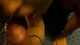 Amateur Brunette MILF Threesome Gangbang