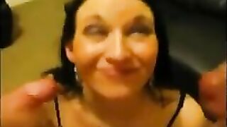 MILF Swinger Gets Double Facial in Amateur Homemade Threesome with Cumshots and Spitroast