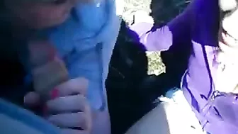 Teen Threesome Blowjob in Public