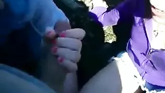 Teen Threesome Blowjob in Public