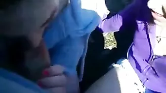 Teen Threesome Blowjob in Public