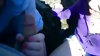 Teen Threesome Blowjob in Public