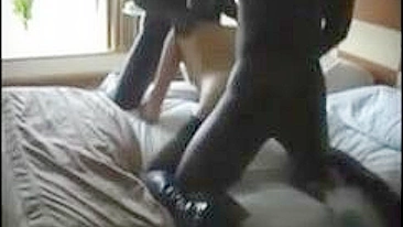 Interracial Amateur Gets Double-teamed by Big Cocks in Hotel Threesome