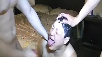 Amateur BBW Sub Slut Double Jizzed in 3Sum Facial Cumshot Group Sex