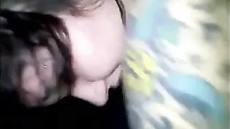 Amateur Brunette Gangbang Threesome with Tattooed Slut and Friends