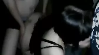 Amateur Brunettes in a Gangbang Threesome with Double Penetration