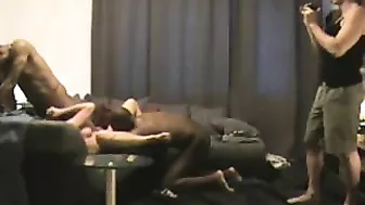 Interracial Gangbang with Hot Wife and Hubby BBC