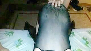Chubby MILF Slut Threesome Sex with Gartered Stockings and Spitroast