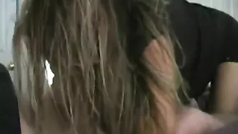 Blonde Babe Tight Threesome with Cum in Mouth and Shaved Pussy