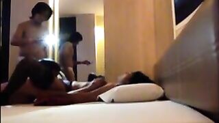 Amateur Asian Cowgirl Gets Gangbanged in Homemade Threesome