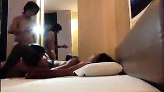 Amateur Asian Cowgirl Gets Gangbanged in Homemade Threesome