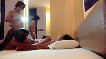 Amateur Asian Cowgirl Gets Gangbanged in Homemade Threesome