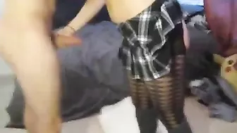 Amateur Threesome Hardcore Gangbang with Stockings and Spitroast