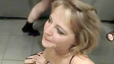 Blonde Cuck Wife Swallows Cum in Group Bukkake Amateur Facial