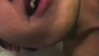 Skinny Brunette Teens' Homemade Threesome Cumming in Mouth