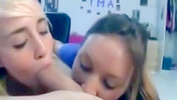 College Girls' Naughty Threesome with Blowjobs and Cock Sharing