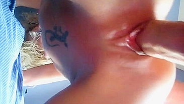 Blonde Amateur Enjoys Two Cocks in Homemade Threesome with Shaved Pussy and Small Tits