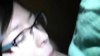 College Brunette First Threesome with Glasses and Cum Facial