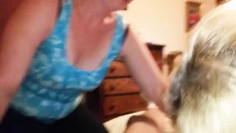 White Girls' Threesome Blowjob Cum Swap